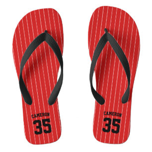 Editable Colors Baseball Jersey Stripes Name Flip Flops