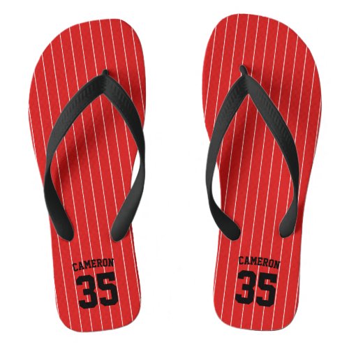 Editable Colors Baseball Jersey Stripes Name Flip Flops