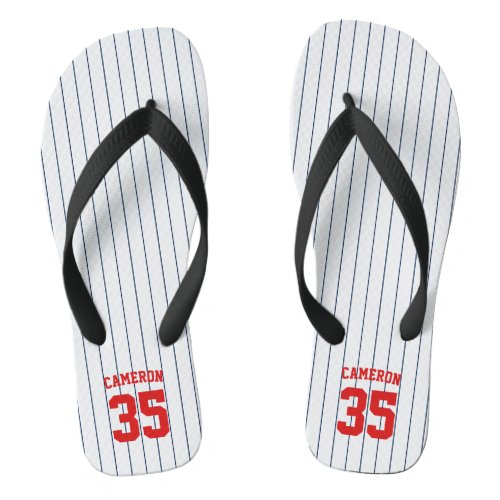 Editable Colors Baseball Jersey Stripes Name Flip Flops
