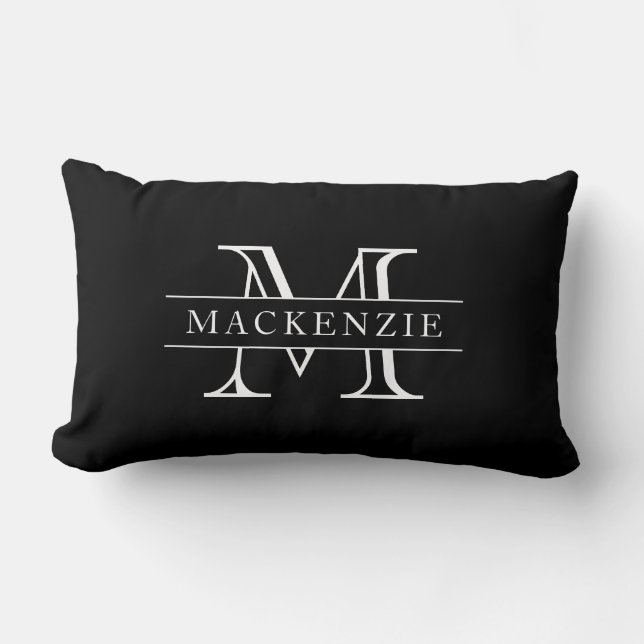Editable Colors Classic Border Name Monogram Lumbar Pillow (Front)