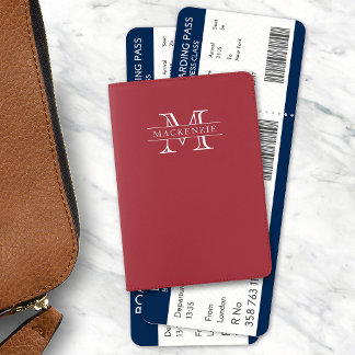 Editable Colors Classic Border Name Monogram Passport Holder