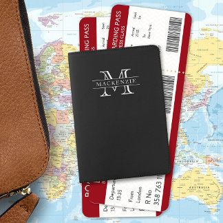 Editable Colors Classic Border Name Monogram Passport Holder