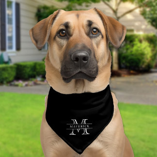 Editable Colors Classic Border Name Monogram Pet Bandana Collar