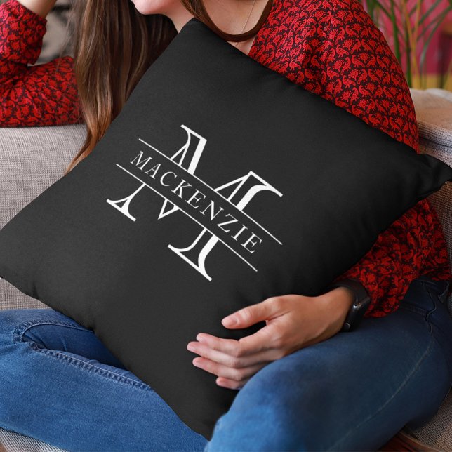 Editable Colors Classic Border Name Monogram Throw Pillow (Creator Uploaded)