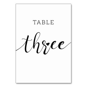 Editable Colors Cute Heart Script Three Wedding Table Number