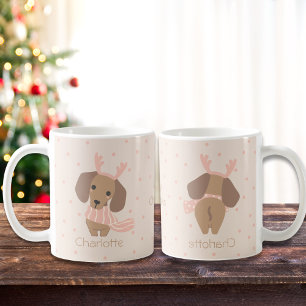 Editable Colors Merry Christmas Dachshund Puppy Coffee Mug