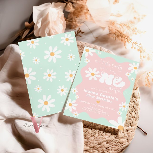 Editable Colors ONEderful Daisy Summer Birthday  Invitation (Creator Uploaded)