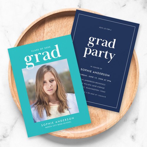 Editable Colors Serif Photo Graduation Party Invitation