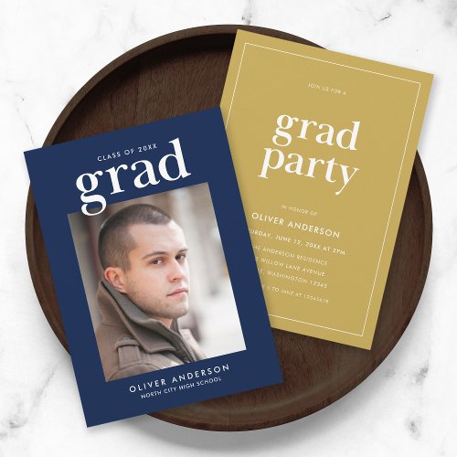 Editable Colors Serif Photo Graduation Party Invitation