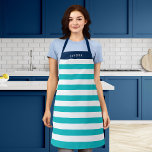 Editable Colors with White Stripes Add Name Apron<br><div class="desc">Personalized Apron featuring a white stripes pattern with an editable background color, click the customize button for access. To change the turquoise color, select background color and change its color. To change the blue color, select rectangle layer and change its fill color. You can even change the strap color (accessible...</div>