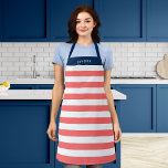 Editable Colors with White Stripes Add Name Apron<br><div class="desc">Personalized Apron featuring a white stripes pattern with an editable background color, click the customize button for access. To change the coral color, select background color and change its color. To change the blue color, select rectangle layer and change its fill color. You can even change the strap color (accessible...</div>