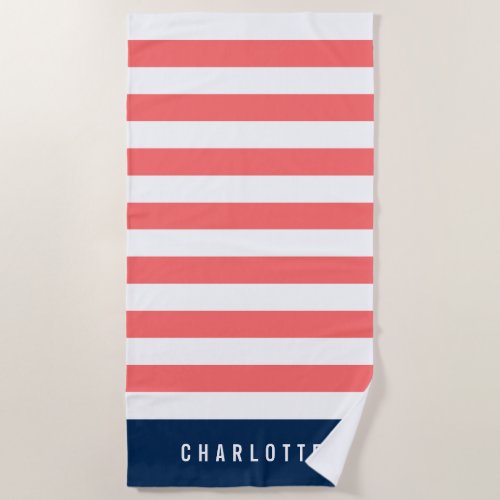Editable Colors with White Stripes Add Name Beach Towel