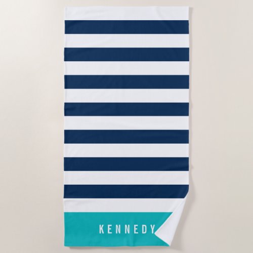 Editable Colors with White Stripes Add Name Beach Towel
