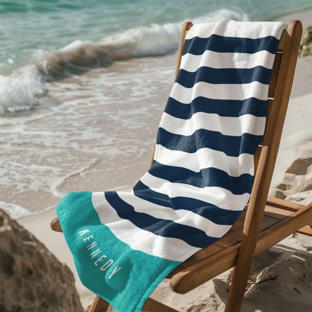 Editable Colors with White Stripes Add Name Beach Towel (Creator Uploaded)