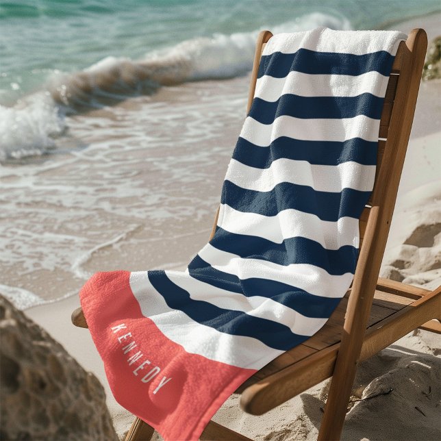 Editable Colors with White Stripes Add Name Beach Towel (Creator Uploaded)
