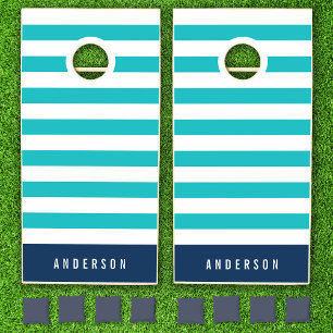 Editable Colors with White Stripes Add Name Cornhole Set