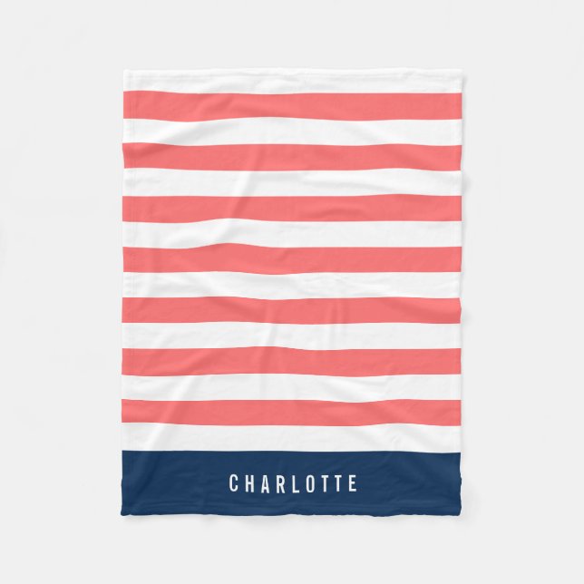 Editable Colors with White Stripes Add Name Fleece Blanket (Front)