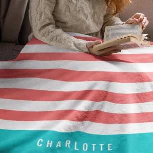 Editable Colors with White Stripes Add Name Fleece Blanket