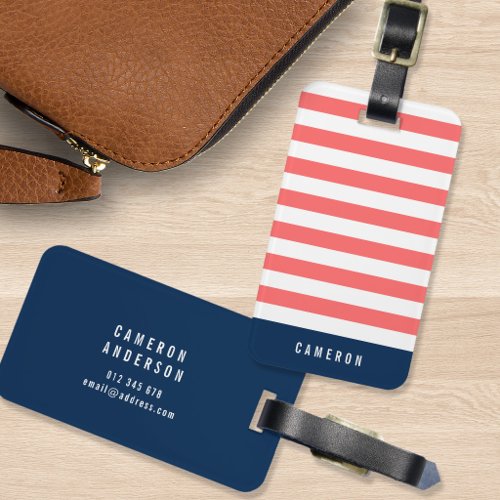 Editable Colors with White Stripes Add Name Luggage Tag