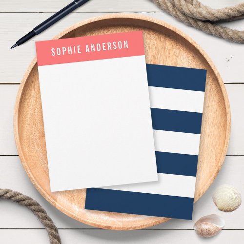 Editable Colors with White Stripes Add Name Note Card