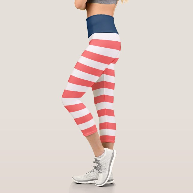 Editable Colors with White Stripes Capri Leggings (Left)