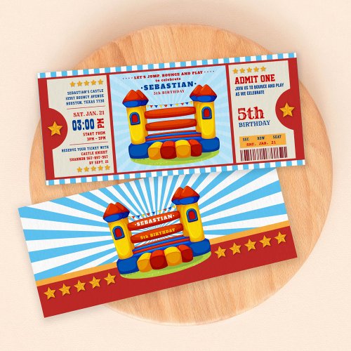 Editable Colour Bounce House Ticket Birthday Invitation