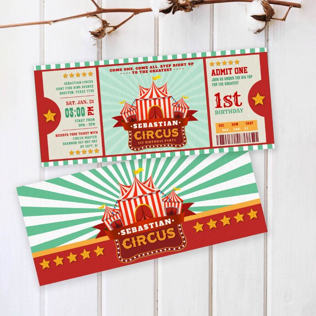Editable Colour Circus Ticket First Birthday Invitation (Creator Uploaded)