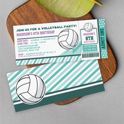 Editable Colour Volleyball Ticket Pass Birthday Invitation