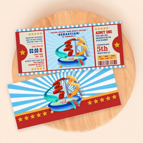 Editable Colour Water Park Ticket Birthday Invitation