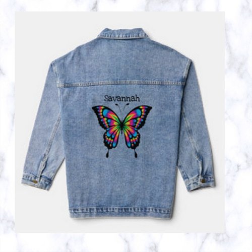 Editable Colourful Butterfly Denim Jacket