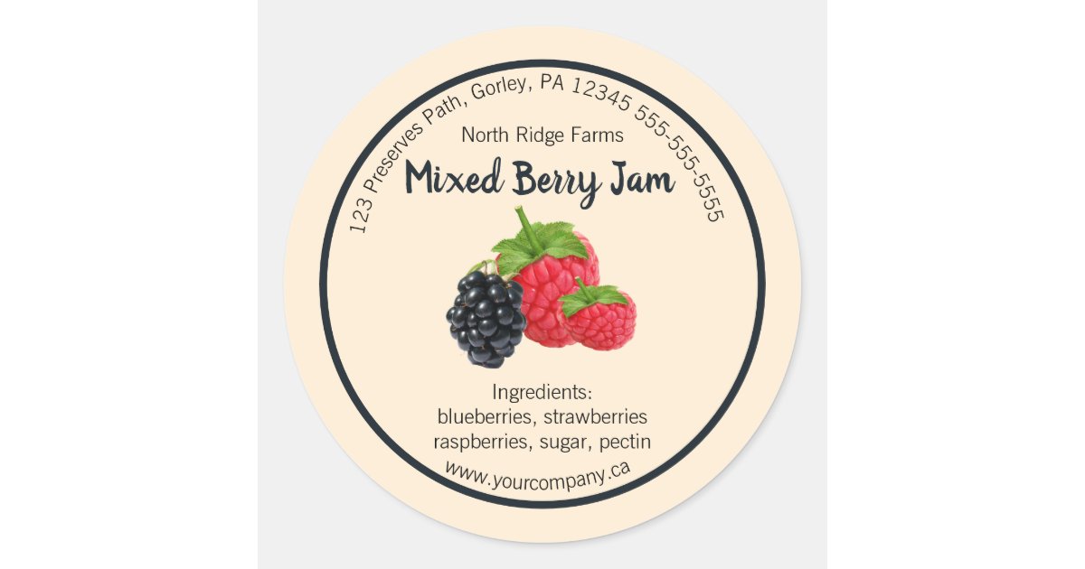 Editable Company Mixed Berry Jam Label Zazzle