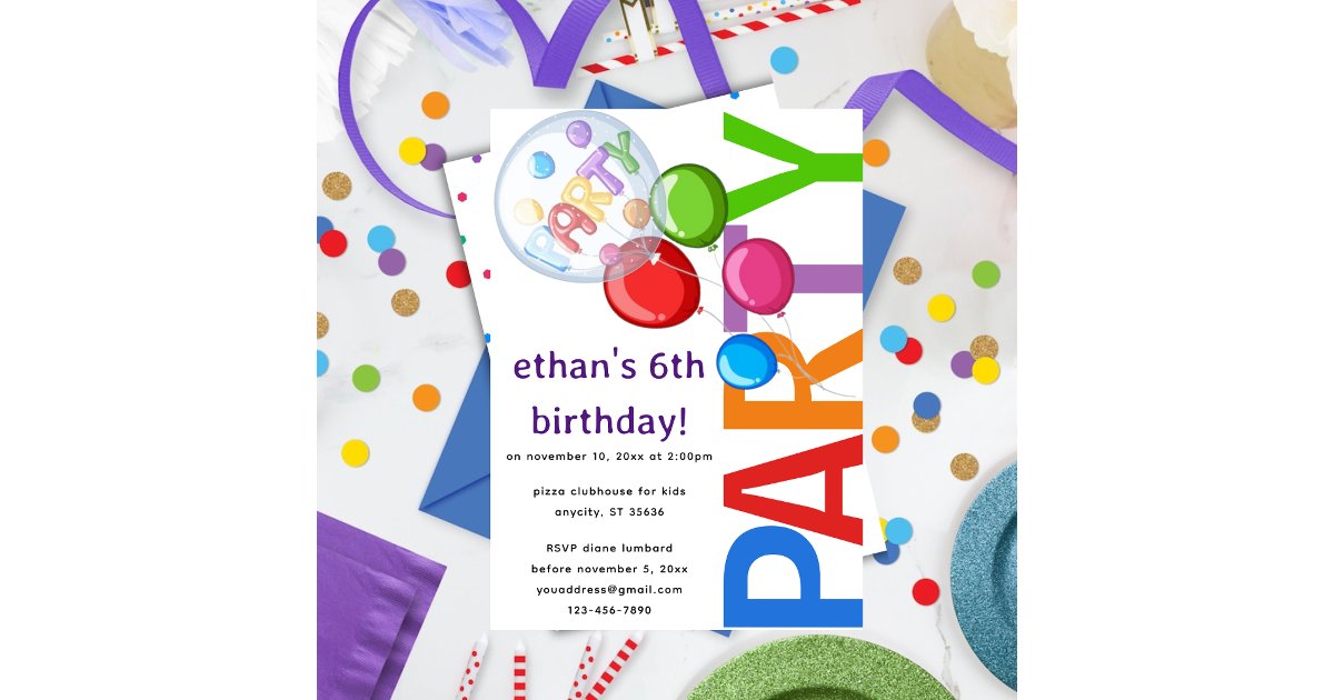 Editable Confetti Birthday Party Invitation | Zazzle