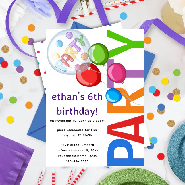 Editable Confetti Birthday Party Invitation | Zazzle