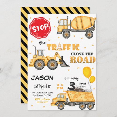 Editable Construction Birthday Invitation