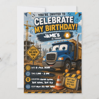 Editable Construction Birthday Invitation for Kids