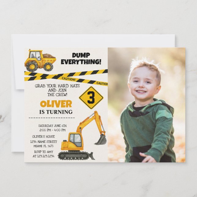 Editable Construction Birthday Invitations (Front)