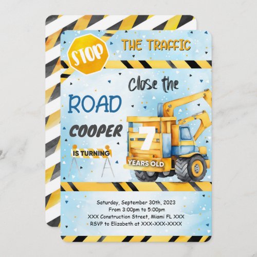 Editable Construction Birthday Party  Invitation