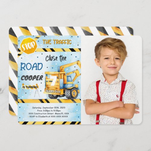 Editable Construction Birthday Party Photo Invitation