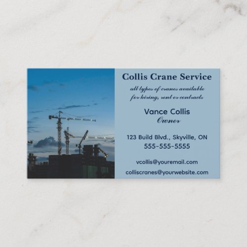 Editable Construction Crane Services Business Card