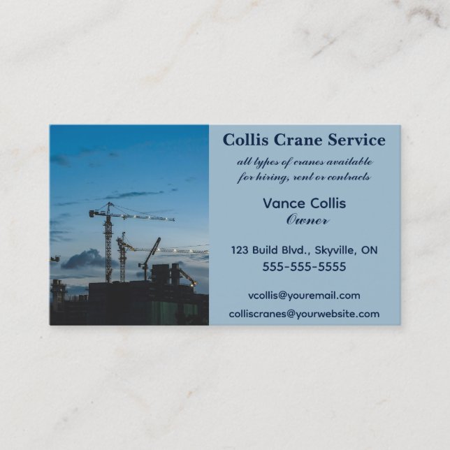 Editable Construction Crane Services Business Card (Front)