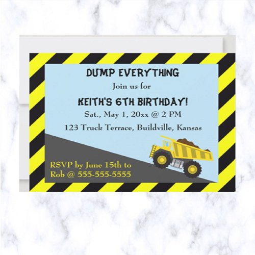 Editable Construction Dump Truck Birthday Invitation