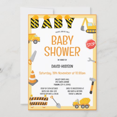 Editable Construction Invitation Birthday Baby Invitation