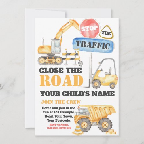 Editable Construction Invitation Truck Invite