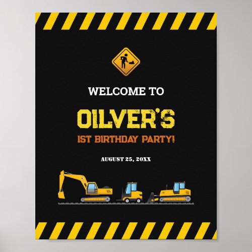 Editable Construction Trucks Welcome Party Signs