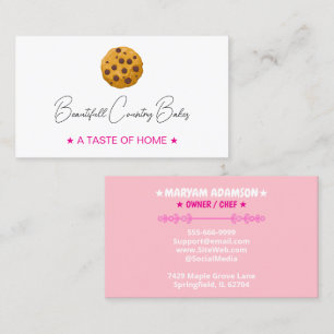 Editable Cookie Logo   White Pink Bakery Business Card