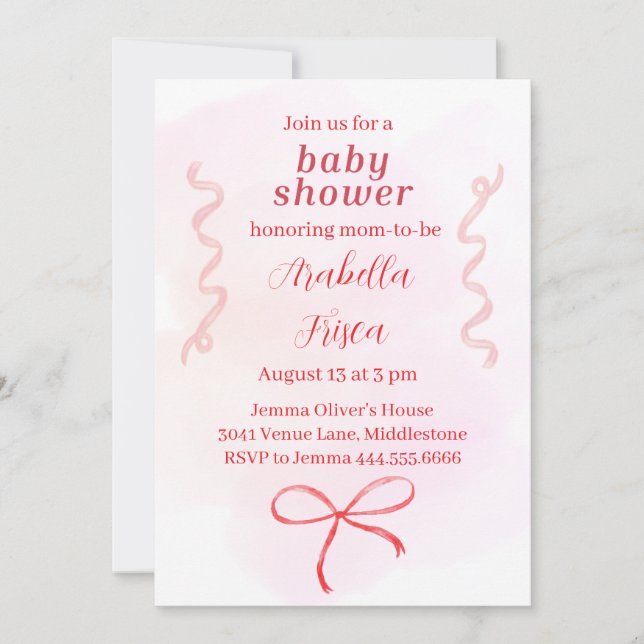 Editable Coquette Baby Shower Invitation 1 (Front)