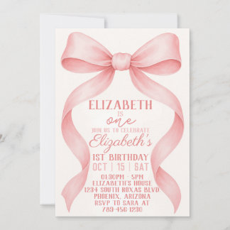 Editable Coquette Pink Bow Birthday Invitation