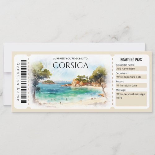 Editable Corsica Plane Boarding Pass Ticket Invitation