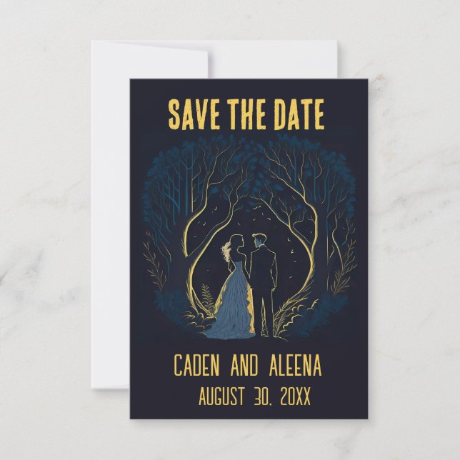 Editable Couple in Woods at Night Save The Date (Front)