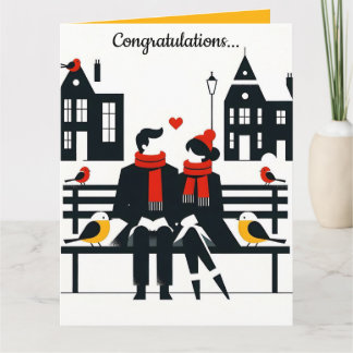 Editable Couple on a Bench With Birds Congrats Card
